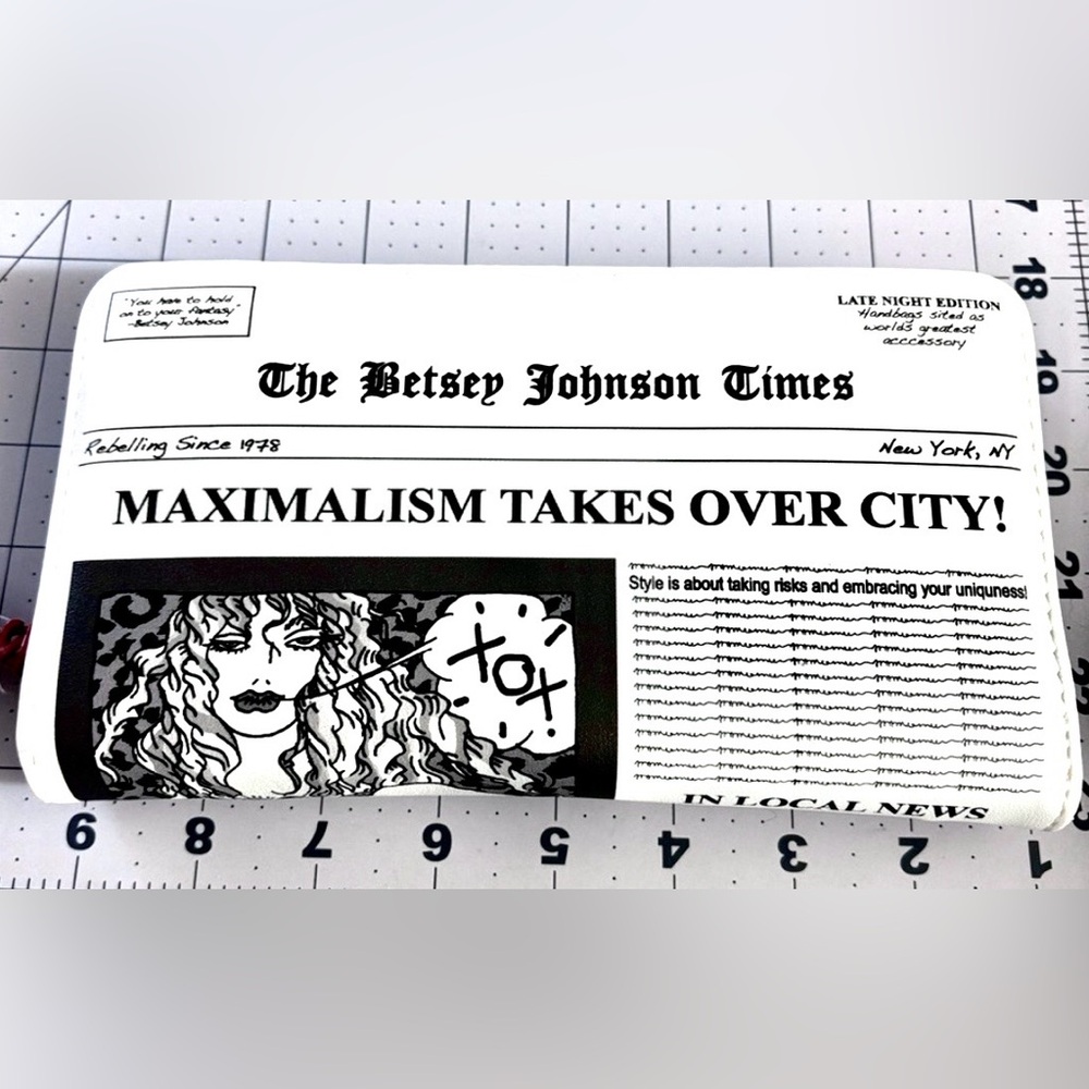 Maximalist “Betsey Johnson Times” Newspaper Print Zip Around NWT Wristlet Wallet